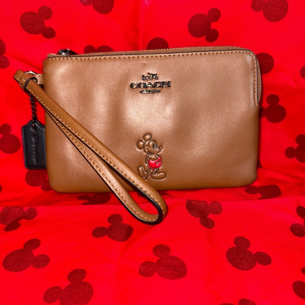 Coach Brown Wristlet with Mickey Mouse Design